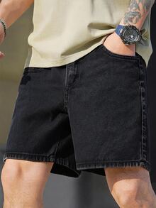 Manfinity Homme Men's Casual Versatile Denim Shorts With Pockets - Dark Grey - View 1