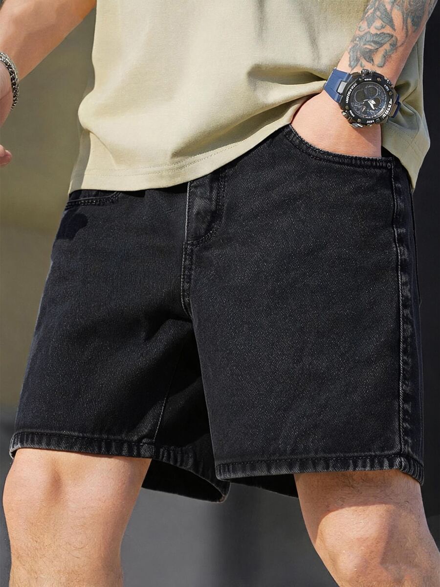 Manfinity Homme Men's Casual Versatile Denim Shorts With Pockets - Dark Grey - View 1