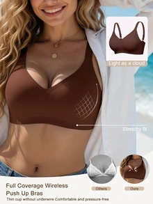 SHEIN 1件女款極簡舒適無縫果凍膠無鋼圈內衣，可拆卸胸墊 - 咖啡棕 - 查看 1