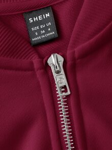 SHEIN BASICS 女款休閒純色針織立領長袖寬鬆外套，秋冬衣物 - 酒紅色 - 查看 11