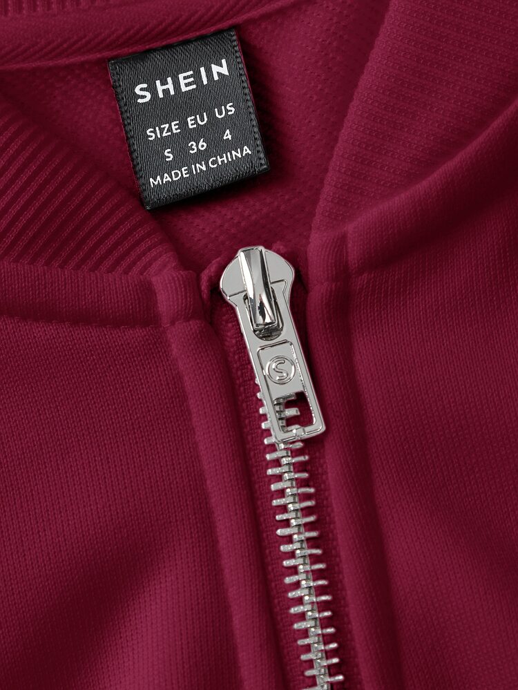 SHEIN BASICS Casual Solid Color Knit Stand Collar Long Sleeve Loose Women Jacket In Fall Winter Clothes - Burgundy - View 11