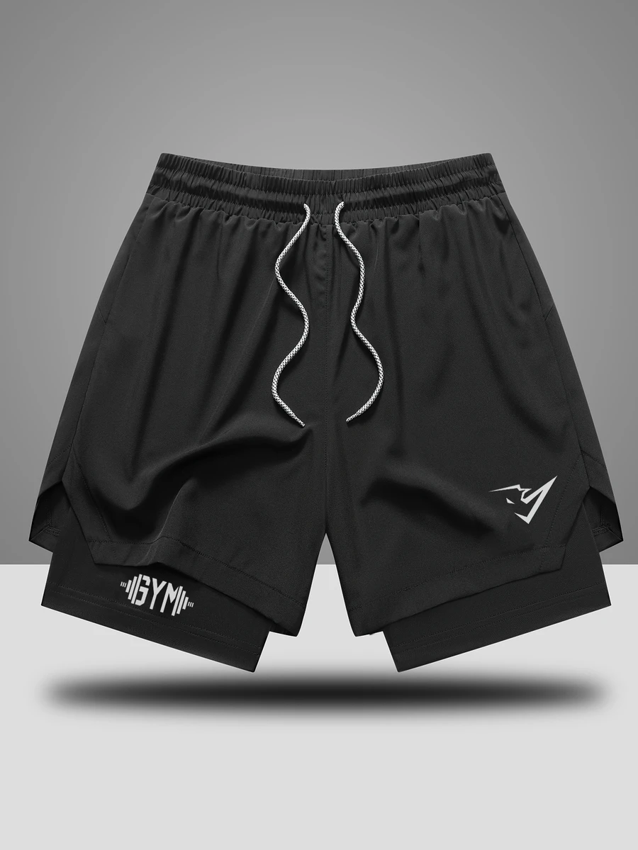 Gym Rark Men's Geometric Print Drawstring Waist Double Layer Sports Shorts, Gym - Black - View 1