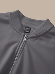 SHEIN BASICS 休閒純色針織立領長袖寬鬆女款夾克 秋冬服飾 - 深灰色 - 查看 9