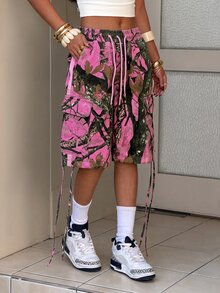 StreetHx 女款樹枝印花工裝牛仔短褲 - 彩色 - 查看 1