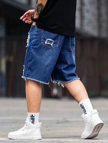 Manfinity LEGND Men's Summer Casual Washed Distressed Denim Shorts - Medium Wash - View 2