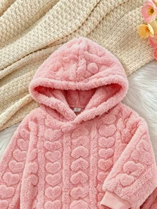 Elladie kids 女童冬季愛心毛絨連帽衛衣與運動長褲兩件套 - 粉色 - 查看 3
