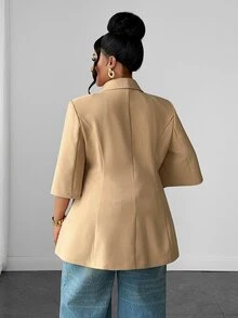 Maweii Plus Size Women's 5-Sleeve Metal Button Blazer - Khaki - View 2