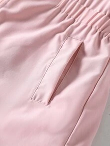 SHEIN 青少年女孩長袖休閒時尚梭織布連帽長版收腰夾克，配色拼接豹紋印花抓絨內裡，寬鬆版型 - 粉色 - 查看 4
