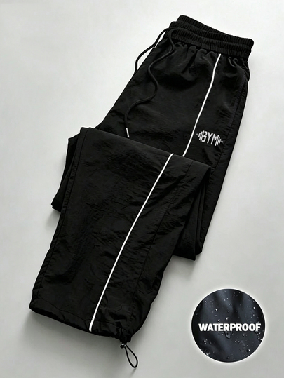 Coreblaze Men's Letter Print Drawstring Waist Loose Fit Sports Long Pants