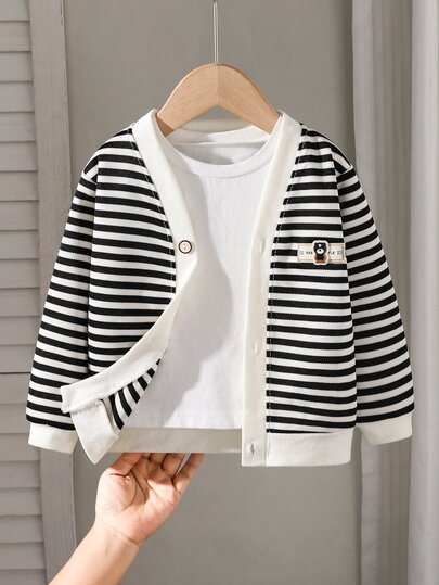 New Boys' Autumn/Winter Korean Style Striped Versatile Jacket, Long Sleeve Top For Toddlers And Young Children
