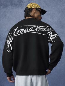 PAVTROS Men's Letter Pattern Casual Daily Long Sleeve Sweater - Black - View 6