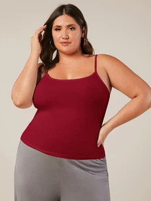 SHEIN BASICS Plus Solid Cami Top Summer Tops Summer Outfit For Women - Burgundy - View 5