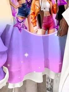 紫色漸層印花星星與鑽石夢幻圖案女款休閒極簡厚實柔軟舒適圓領套頭衛衣，適合秋冬，Y2K，外出，街頭風 - 彩色 - 查看 7