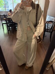 DAZY Women's Single-Breasted Long Sleeve Jacket And Loose Long Pants Denim Set Fall - Grey - View 3