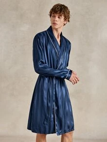 EverLounge 2pcs Satin Comfortable Minimalist Pajama Robe And Shorts Set For Men - Black - View 5