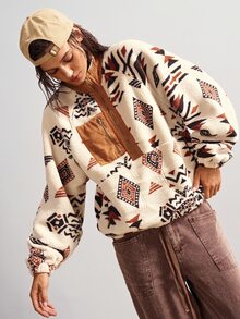 Bohemela Sweatshirt Kasual Wanita Ukuran Besar dengan Motif Geometris, Lengan Panjang Raglan, dan Resleting untuk Musim Dingin. - MultiWarna - View 6