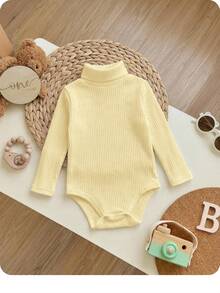 Baby Girl Rib-Knit Turtleneck Autumn Bodysuit - Mustard Yellow - View 6