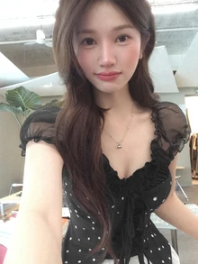 DAZY 女款夏季 2 合 1 荷葉邊蝴蝶結肩帶短袖 T 恤 - 黑色 - 查看 4