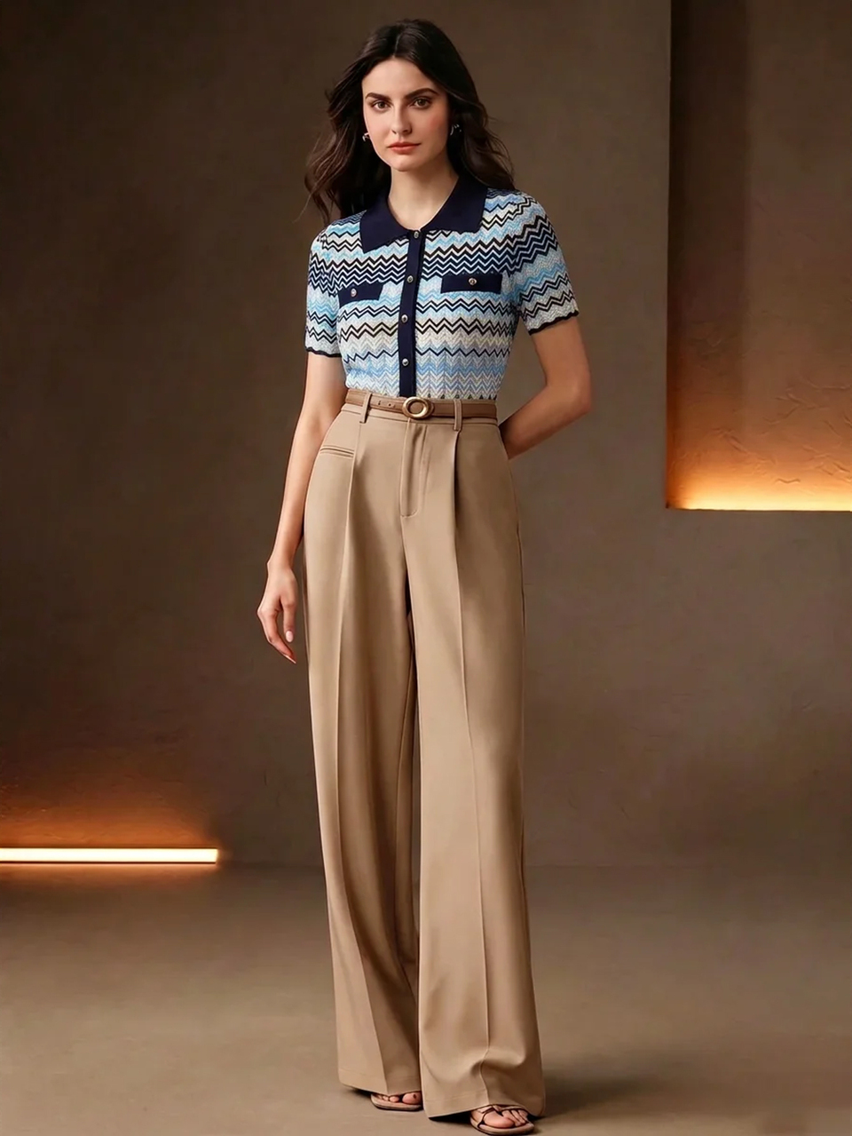 Modern Retro Style Multi-Color Patchwork Exquisite Button Short Sleeve Women's Sweater