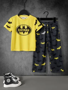 BATMAN X SHEIN Young Boy Bat Print T-Shirt And Pants Set - Multicolor - View 3