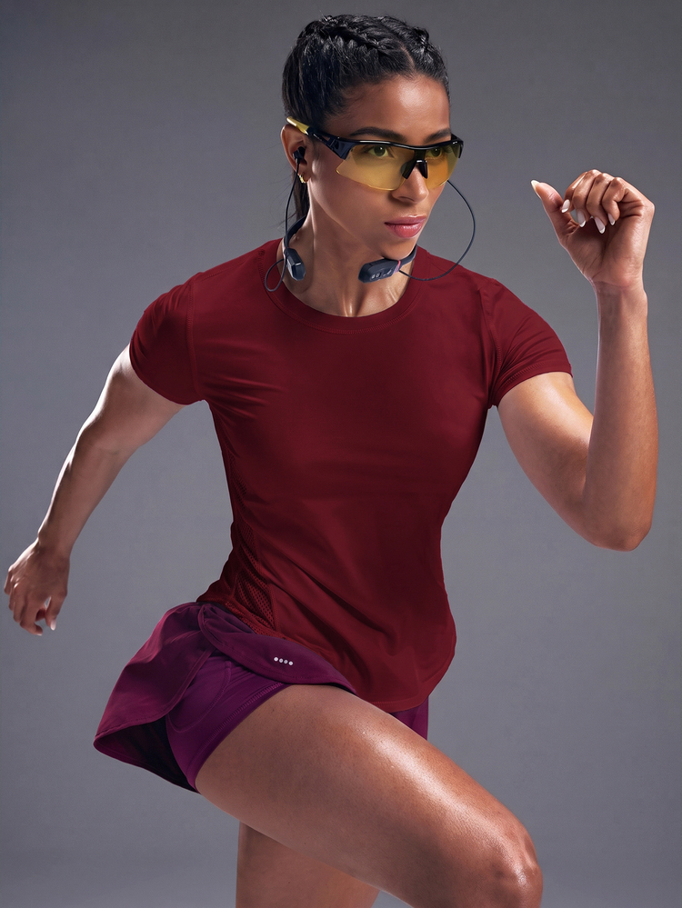 Powerista Women's Solid Color Casual Versatile Daily Travel Sports T-Shirt - Burgundy - View 7