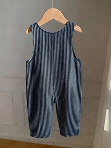 SHEIN 新生女嬰可愛休閒夏季度假粉色草莓圖案細肩帶連身褲 - 彩色 - 查看 2