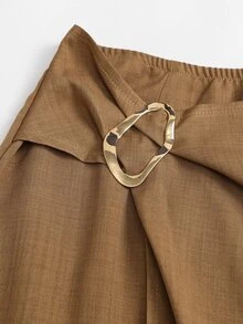 Sweetra Early Autumn New Asymmetrical Hem Waist Buckle Design Gentle Elegant Daily Office Brunch Party Versatile Korean Style Women's Long Skirt Coffee Brown - Khaki - View 5