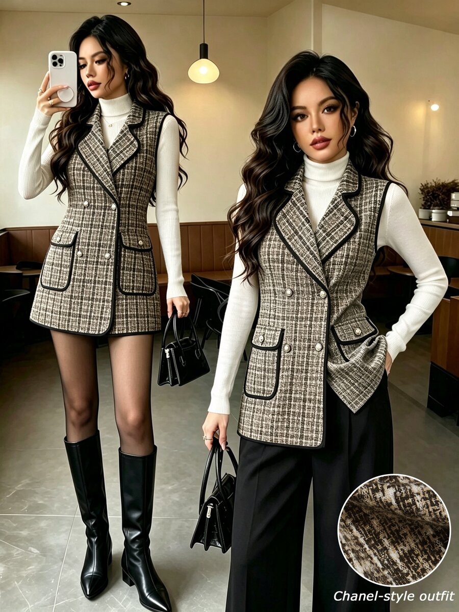 Elenzga Women's Plaid Casual Versatile Daily Wear Jacket - Multicolor - View 1