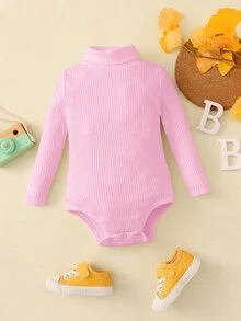 Body de cuello alto de punto acanalado para bebé niña, otoño - Rosa Pálido - Ver 5