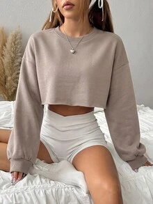SHEIN EZwear 「Wall-Grey」休閒秋冬衛衣，蔬菜主題設計，適合休閒穿著 - 灰色 - 查看 5