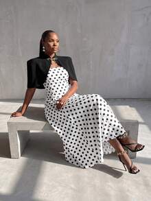 BamGlimmer Elegant Cape Polka Dot Print Dress 2 Pieces Set - Multicolor - View 4