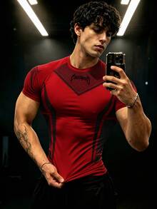 GymBeat Men's Letter Print Raglan Short Sleeve Sports T-Shirt - Multicolor - View 1