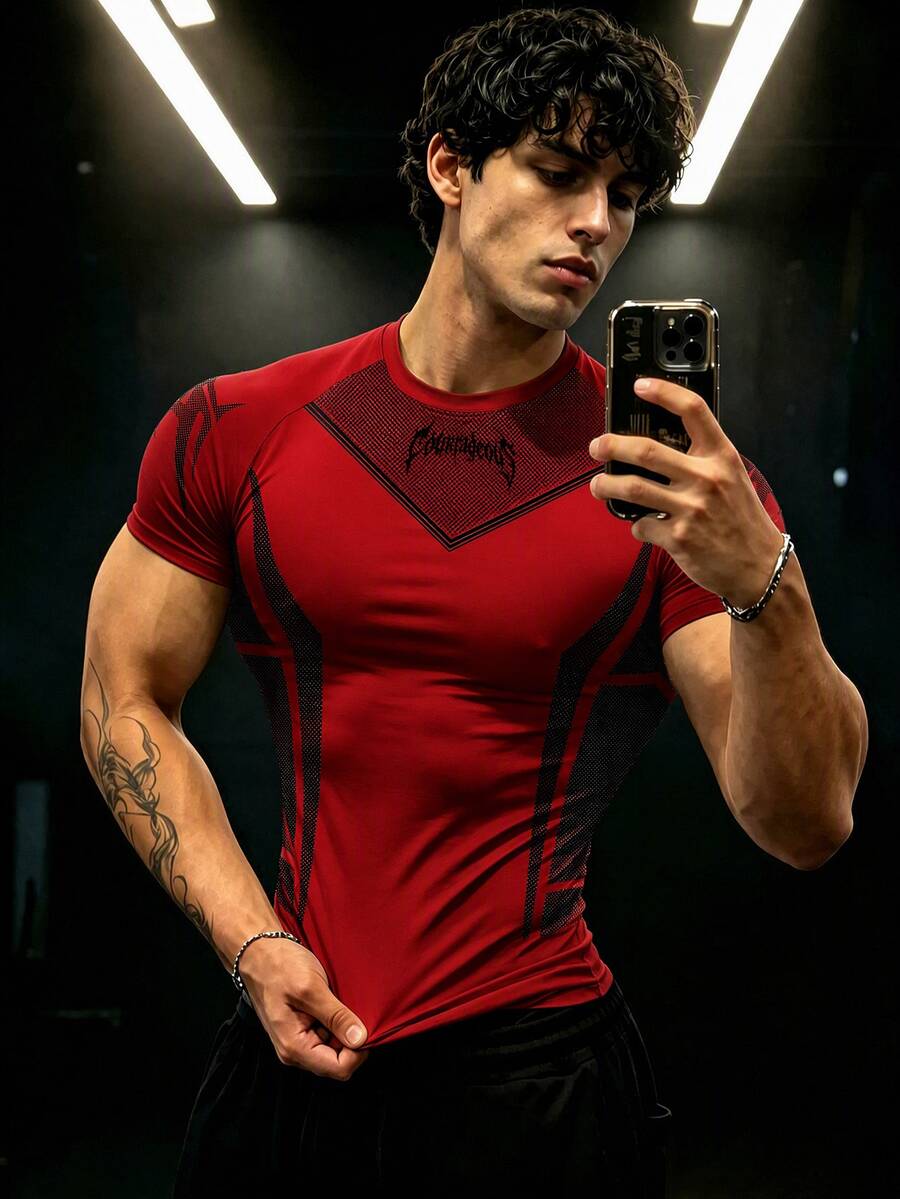 GymBeat Men's Letter Print Raglan Short Sleeve Sports T-Shirt - Multicolor - View 1