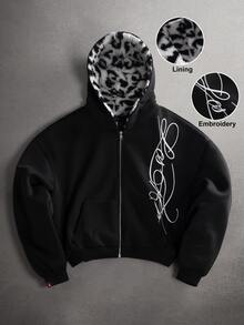 STYNVO 男士刺繡拉鍊長袖連帽衛衣 - 黑色 - 查看 7
