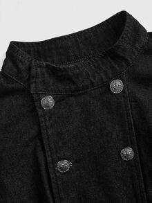 ROMWE Y2K Vintage Court Style Double-Breasted Decorative Petal Sleeve Original Indigo Denim Top For Women - Black - View 3