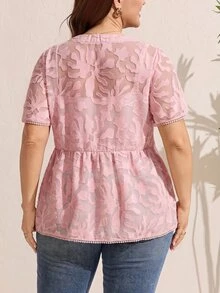 Comfylo Plus Size Vacation Casual Solid Color Cut-Out Shirt - Dusty Pink - View 2