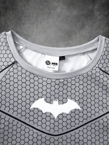 BATMAN X SHEIN Men's Geometric Bat Print Short Sleeve Slim Fit T-Shirt - Grey - View 10