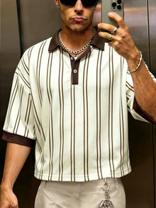 Manfinity Dauomo Casual Fashion Striped Short Sleeve Men's T-Shirt - Beige - View 3