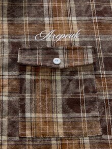 AXEPEAK Men's Plaid Patchwork 2 In 1 Shirt - Khaki - View 3