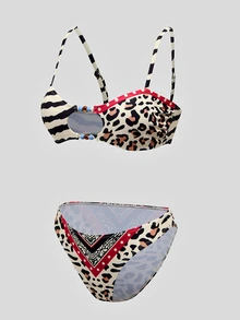 Zestiva Bộ bikini nữ đính hạt họa tiết ngựa vằn và báo đốm phối cut-out, gồm áo tam giác và quần dưới - Nhiều màu - Xem 4
