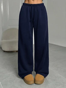 SHEIN Tween Girl Casual Versatile Solid Color Sweatpants - Royal Blue - View 3