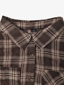 Linhara CURVE Plus Size Women's Casual Check Shirt And Pants Autumn Set - Brown - View 5