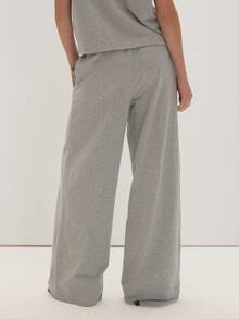 MUSEYN Grey Jersey Straight Leg Elastic Waist Button Pants Casual Comfortable Effortless Everyday Office Fall - Grey - View 5