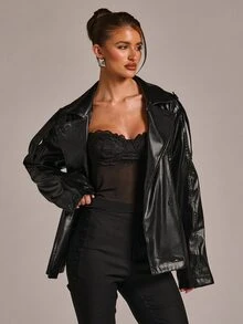 SHEIN BAE Women's Autumn Fashion Belted Trench Coat - Black - View 4