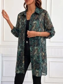 SHEIN Clasi 女款全印花休閒百搭日常長袖襯衫 - 彩色 - 查看 4