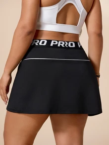 SHEIN Rhythm Era Women's Letter Waist Anti-Exposure Contrast Color Sports Skirt Shorts - Black - View 2