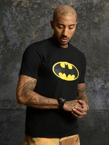 BATMAN X SHEIN Men's Summer Casual Printed Short Sleeve T-Shirt - Black - View 5