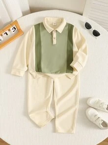 小男孩拼色拼接衛衣與長褲套裝 - 彩色 - 查看 5