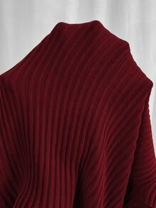 SHEIN PETITE 女款優雅純色短袖針織洋裝 - 酒紅色 - 查看 7