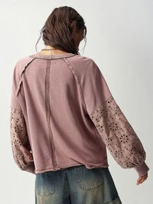 Bohemela 女款花卉印花休閒百搭日常穿著長袖運動衫 - 摩卡棕 - 查看 7